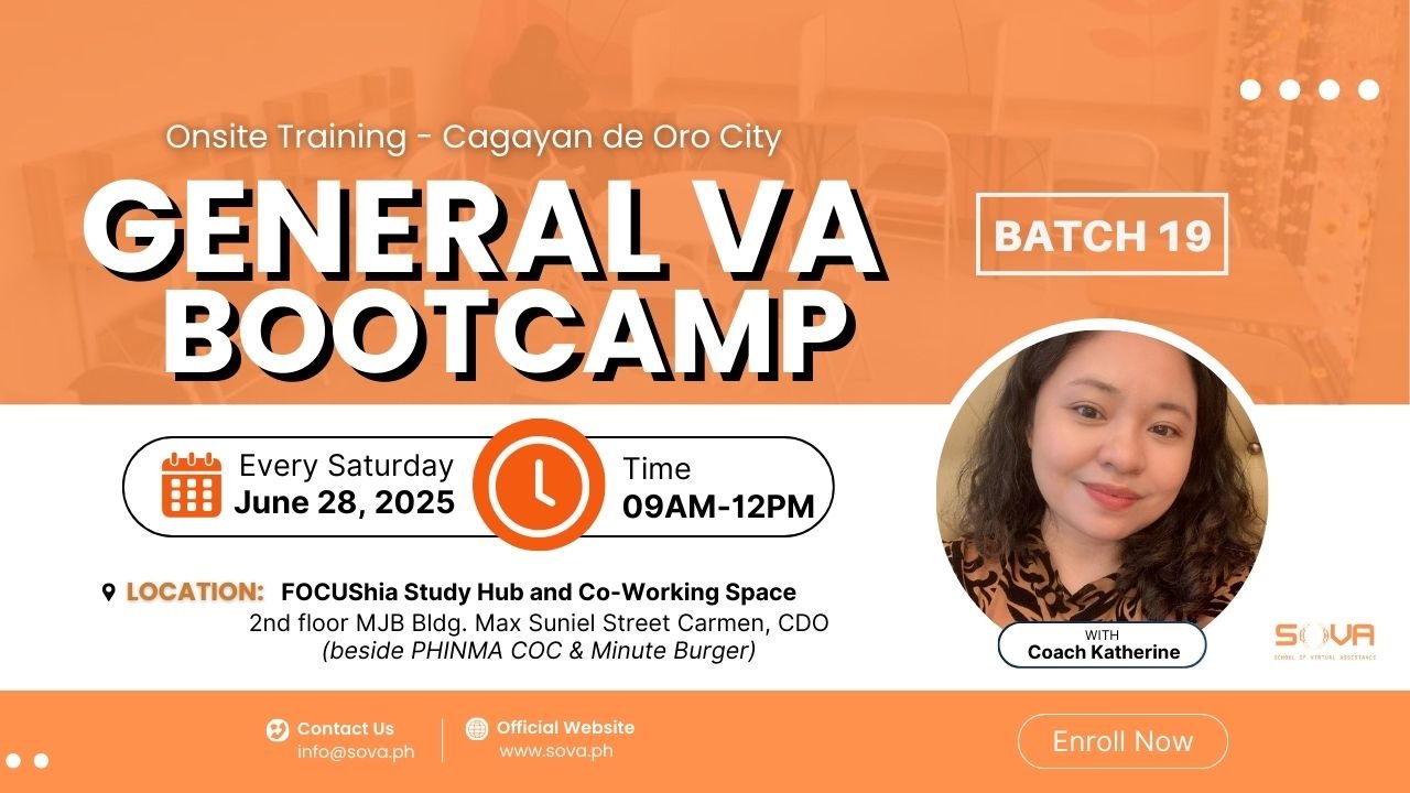 Batch 19 – 4 Week General Virtual Assistant CDO Face-to-Face Training with Coach Katherine – June 28, 2025 – July 19, 2025