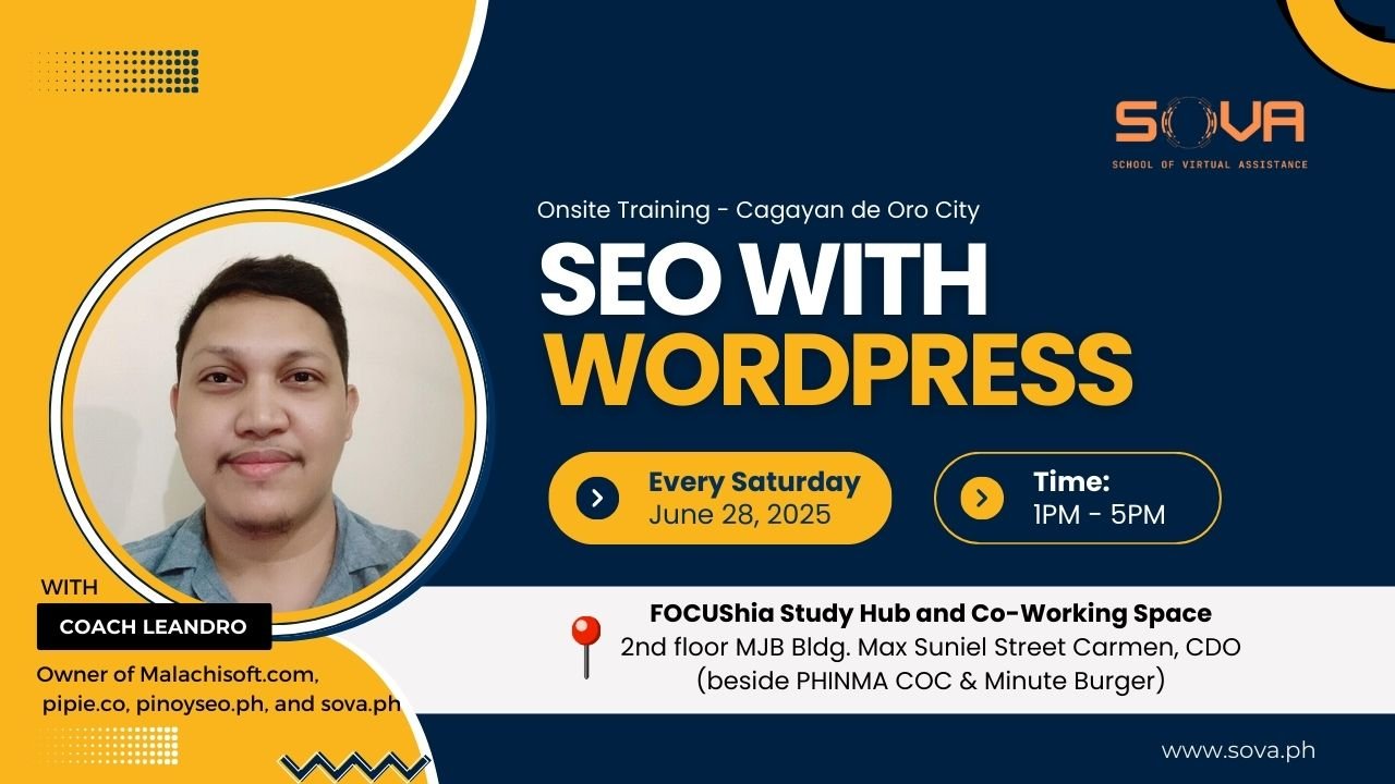 Batch 9 – 6-Week SEO with WordPress CDO Face-to-Face Training with Coach Leandro – June 28, 2025 – August 2, 2025 – Limited Slots