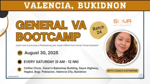Batch 24 – 4 Week General Virtual Assistant Bukidnon Face-to-Face Training with Coach Katherine – August 30, 2025 - September 20, 2025-Reservation