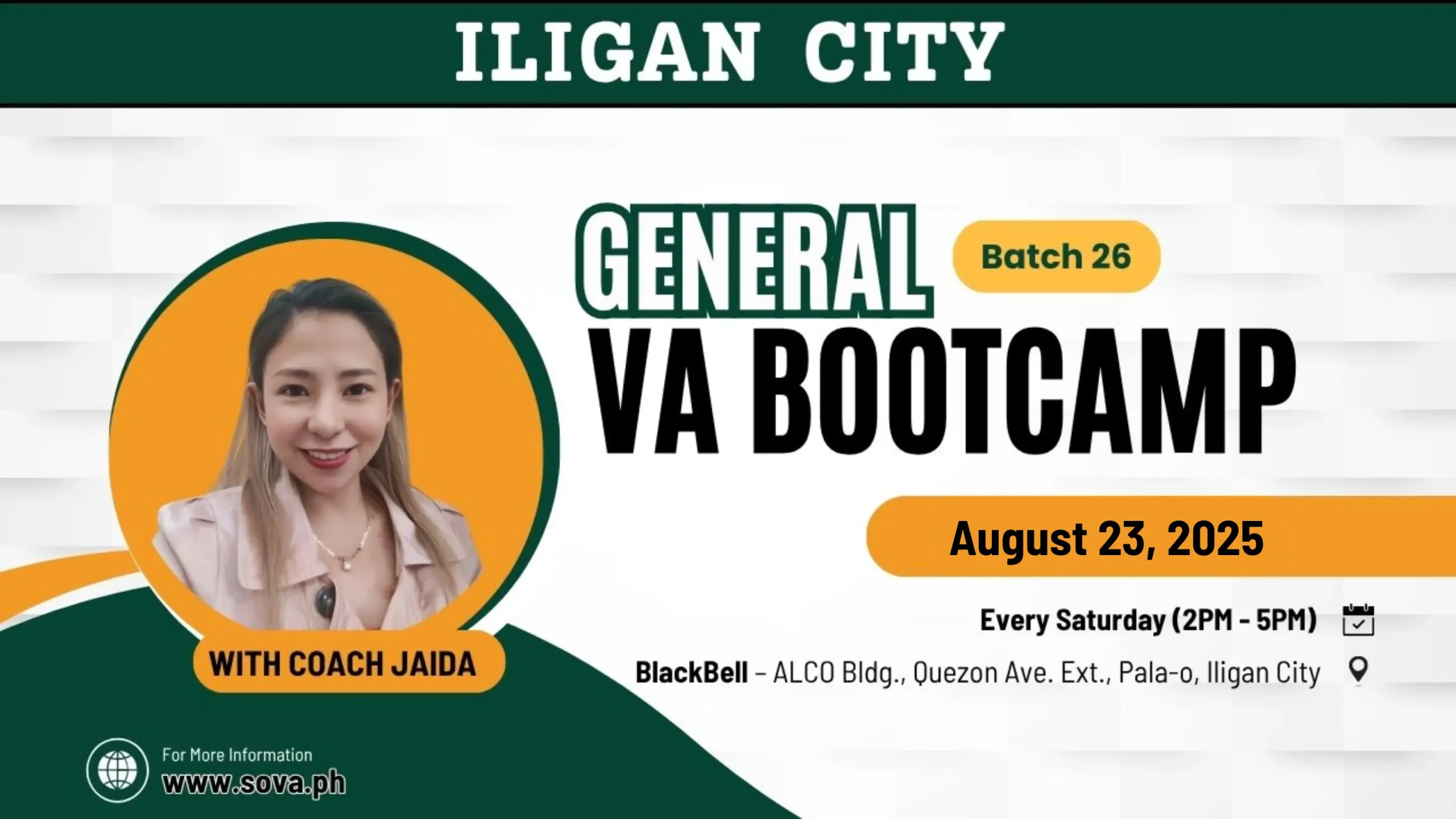 Batch 26 – 4 Week General Virtual Assistant Iligan City Face-to-Face Training with Coach Jaida – August 23, 2025 – September 13, 2025