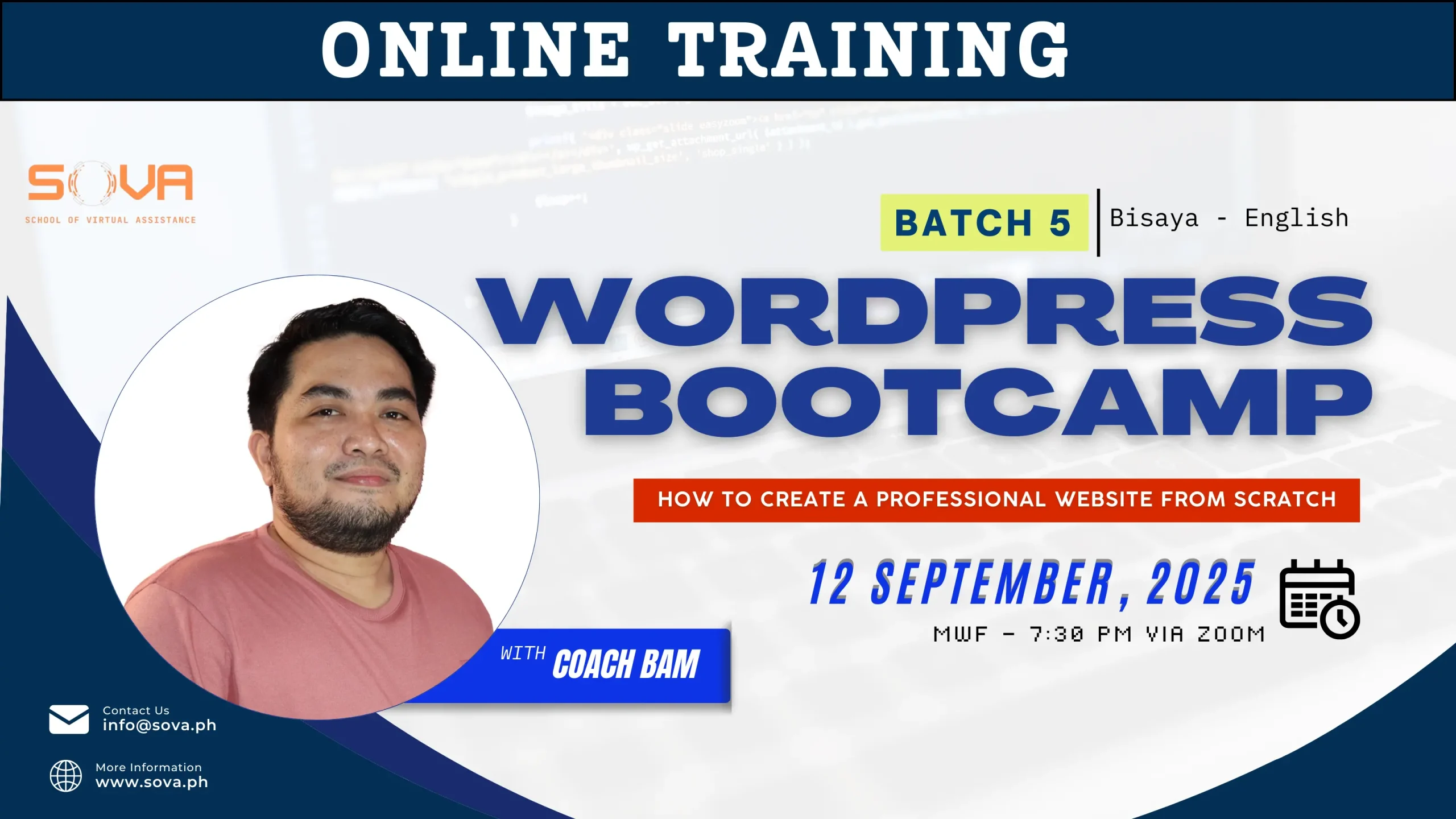 Batch 5 – 4-Week WordPress Web Design Bootcamp by Coach Bam – September 12, 2025 – Bisaya- English