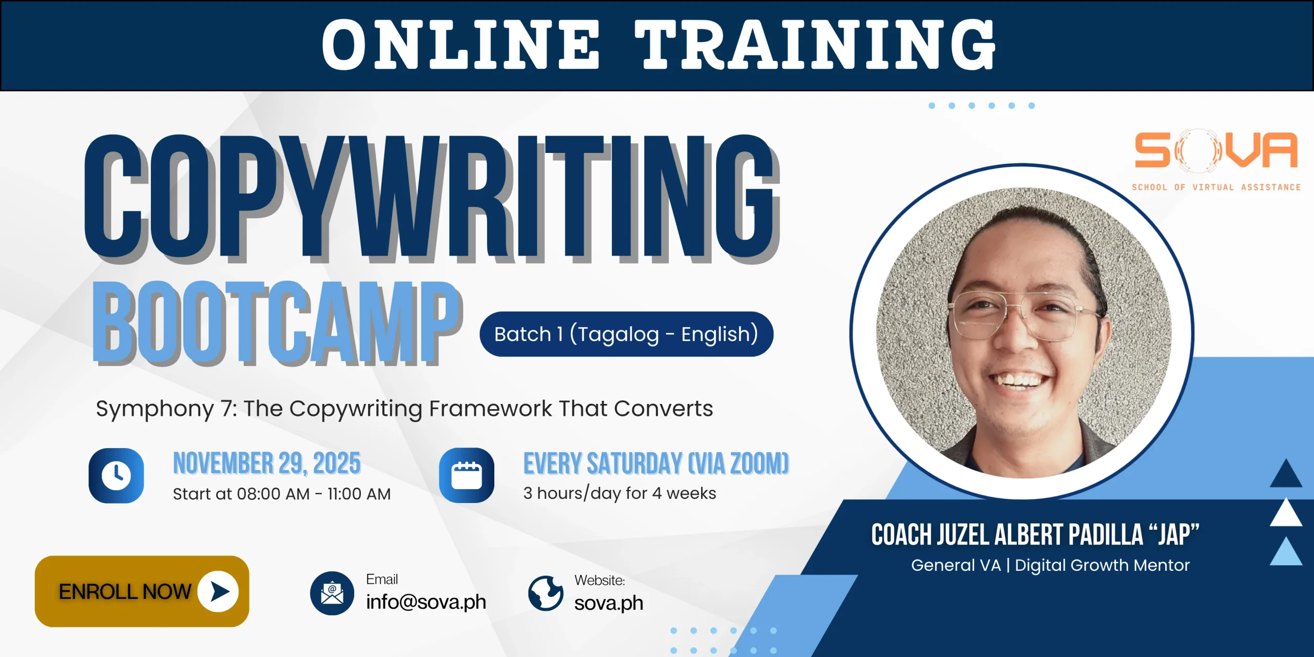 Batch 1 – 4-Week Online Copywriting Bootcamp with Coach Jap – November 29, 2025 – December 20, 2025