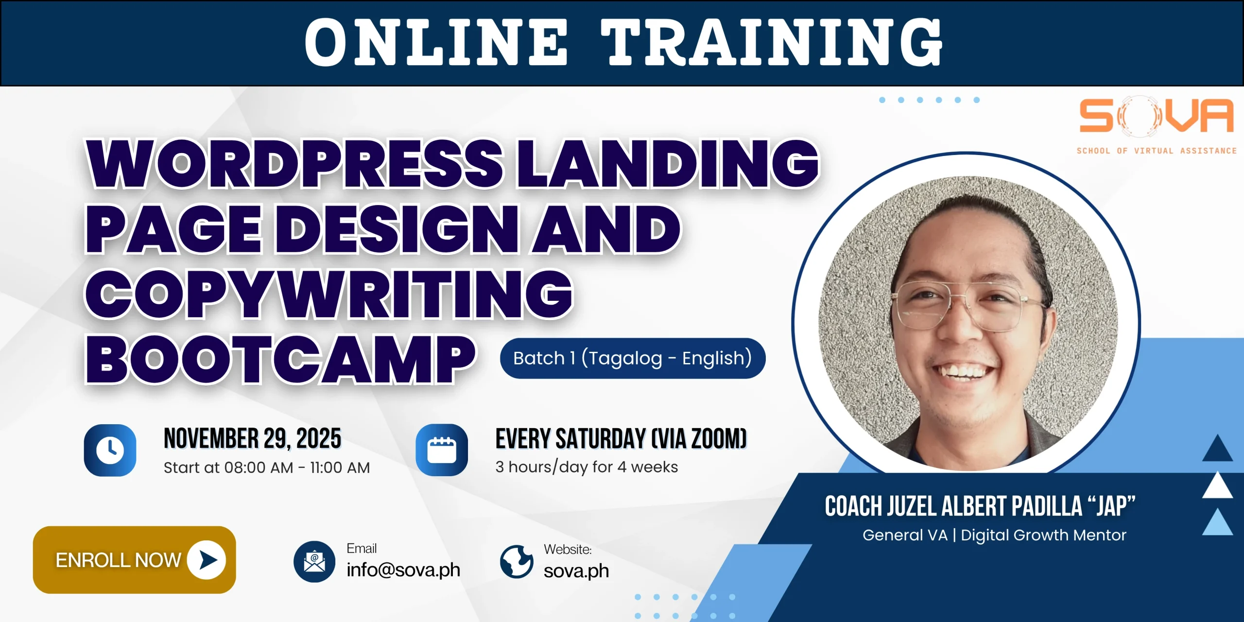 Batch 1 – 4-Week Online WordPress Landing Page Design and Copywriting Bootcamp with Coach Jap – November 29, 2025 – December 20, 2025