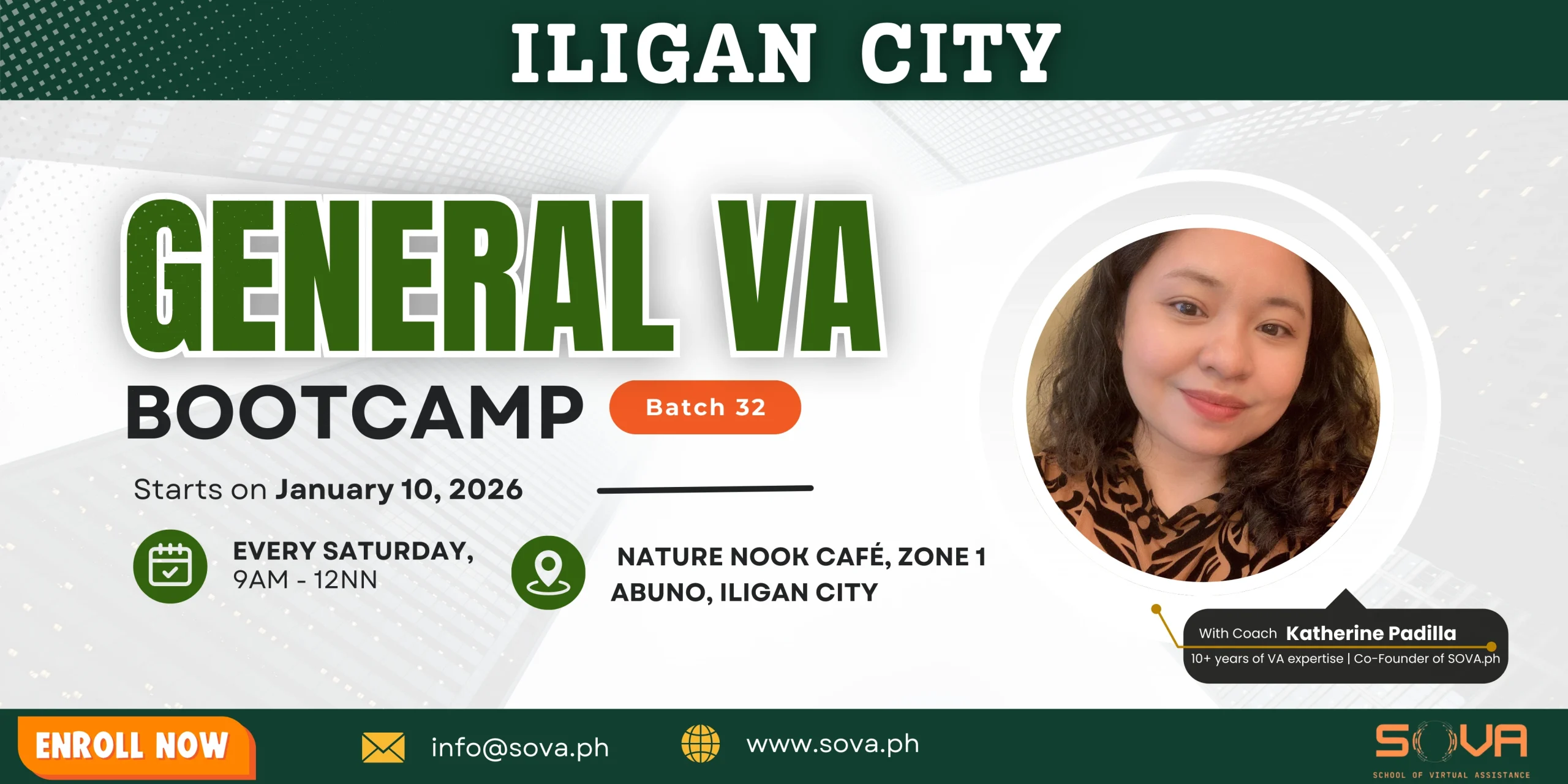 Batch 32 – 4-Week General Virtual Assistant Iligan City Face-to-Face Training with Coach Katherine – January 10, 2026 – January 31, 2026