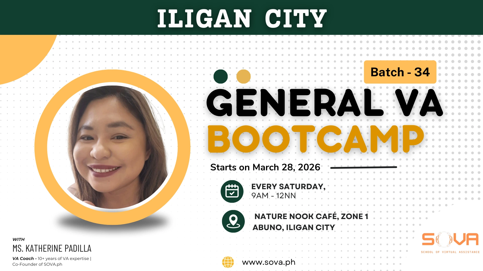 Batch 34 – 4-Week General Virtual Assistant Iligan City Face-to-Face Training with Coach Katherine – March 28, 2026 – April 25, 2026