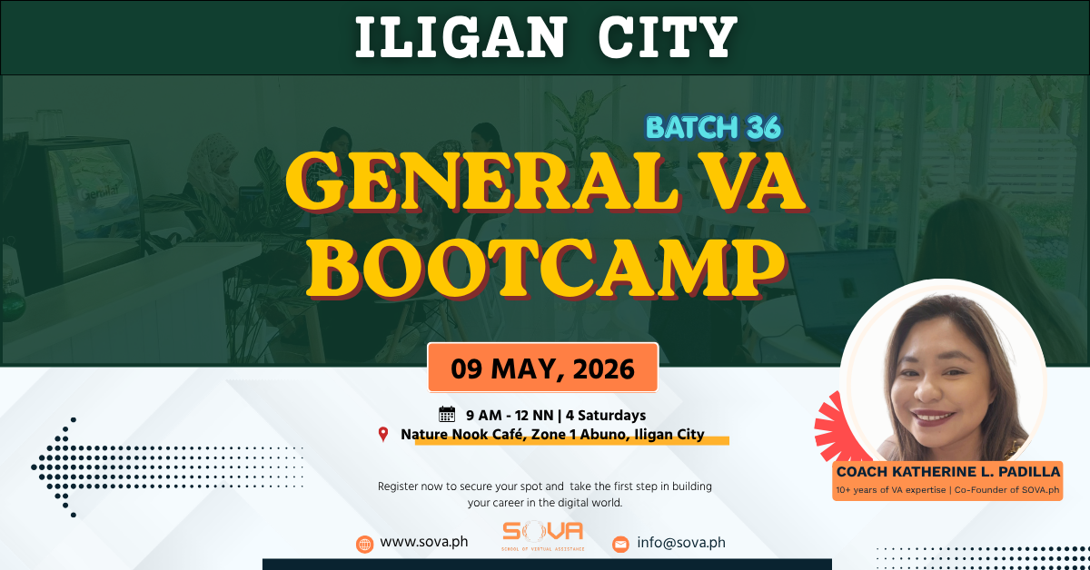 Batch 36 – 4-Week General Virtual Assistant Iligan City Face-to-Face Training with Coach Katherine – May 9, 2026 – May 30, 2026